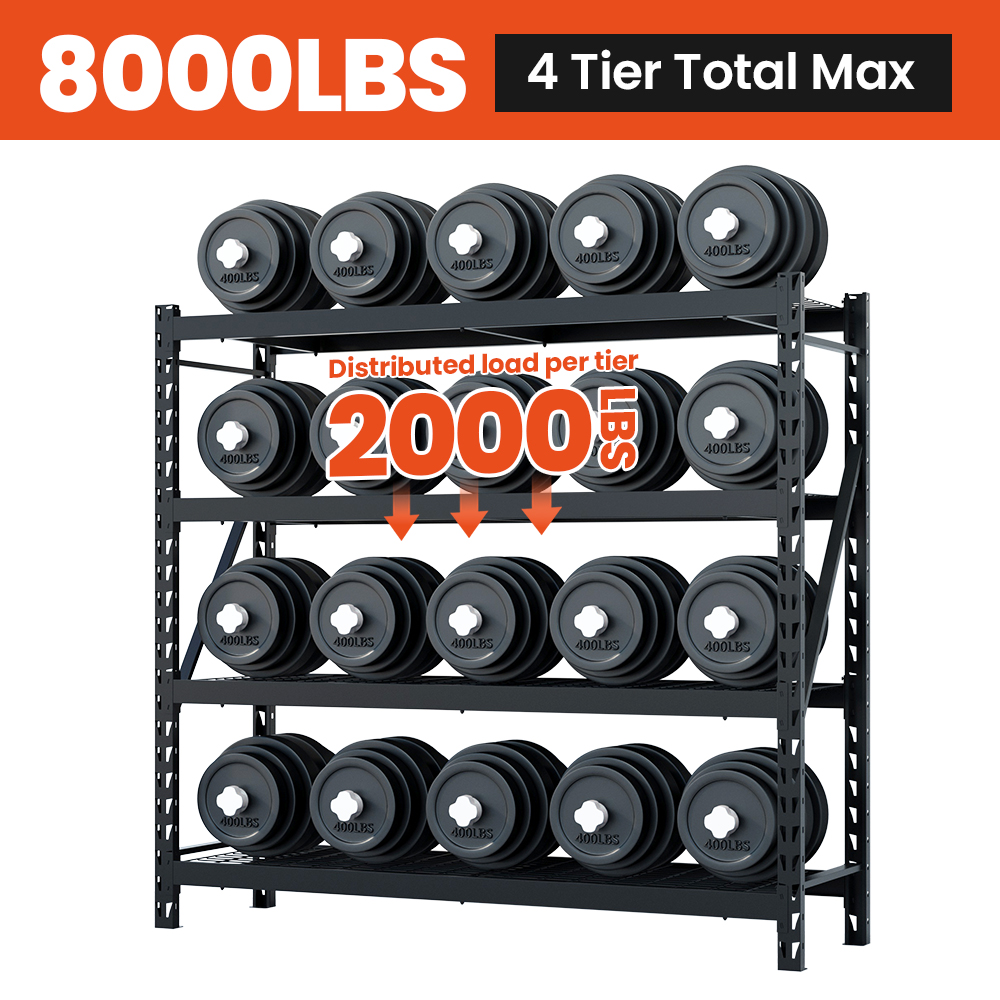 2000파운드(약 907kg) 하중 지지력의 산업용 고하중 보관 선반, 볼트나 리벳 없이 설치 가능한 차고/창고용 선반 유닛