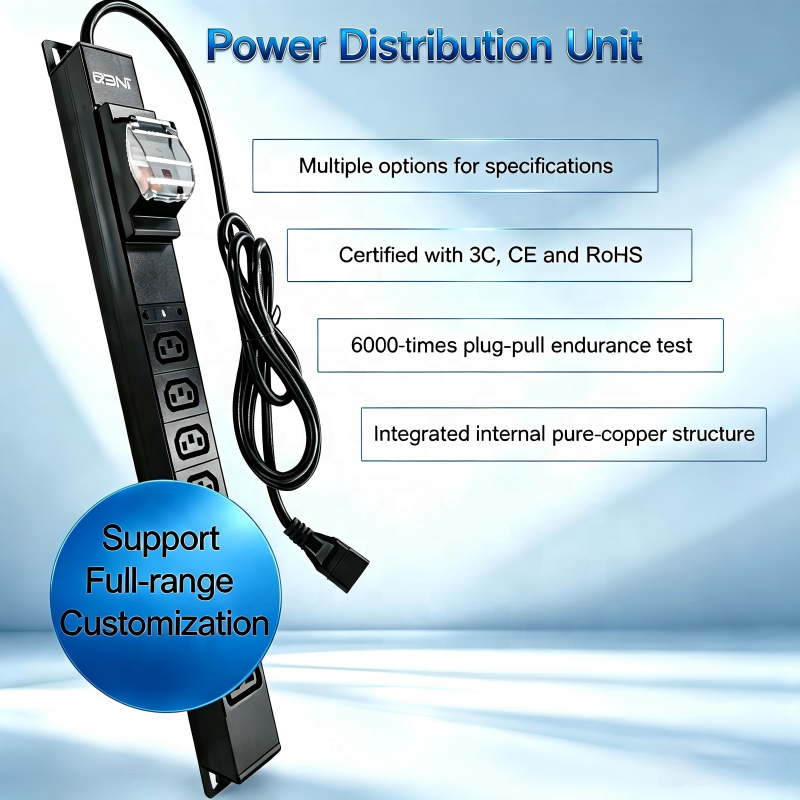 공장 OEM 1U 19인치 8구 랙 서버 소켓 전원 스트립 랙 마운트 16A 전원 분배 장치(PDU)