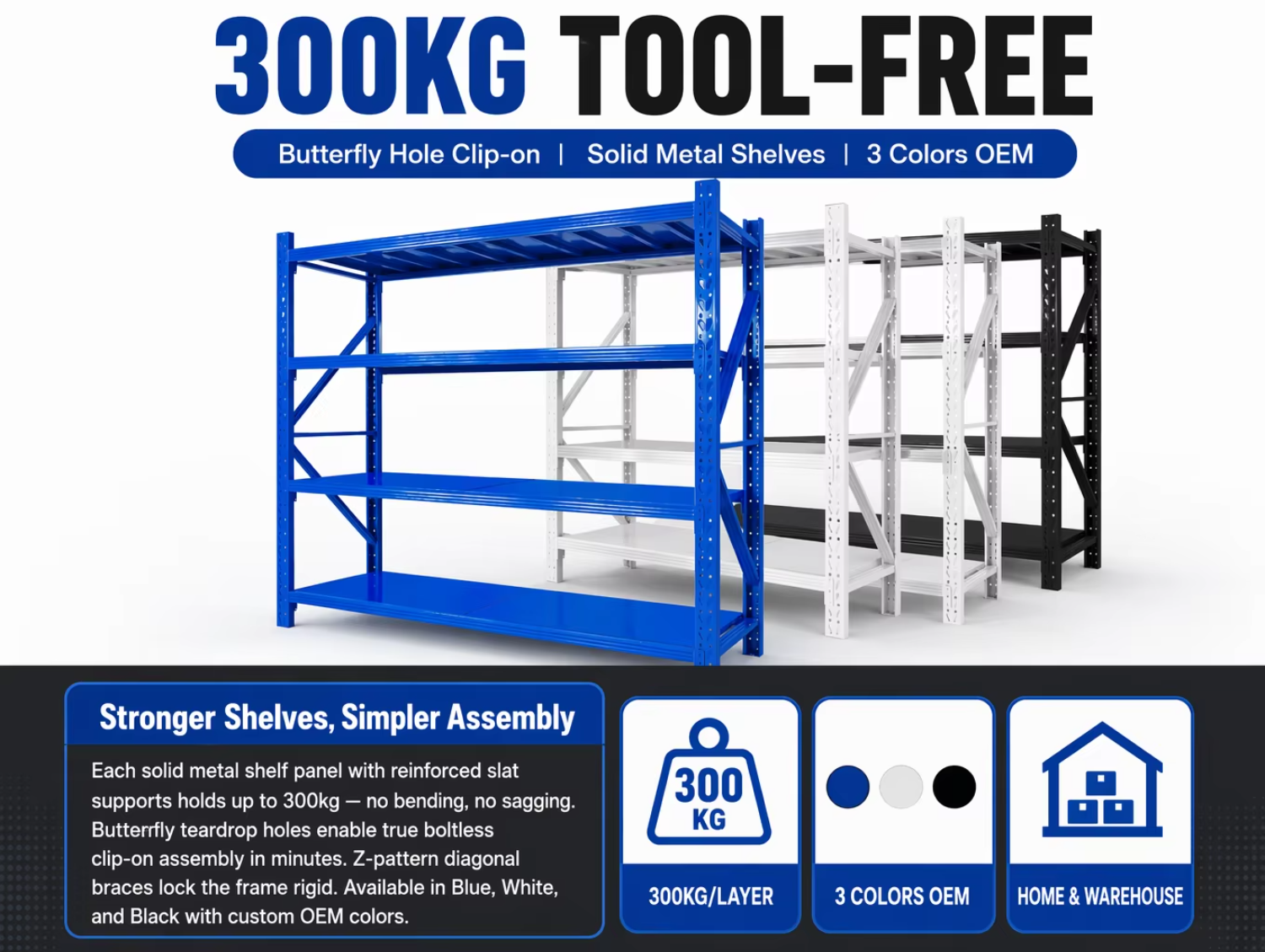 4-Tier Adjustable Warehouse Rack